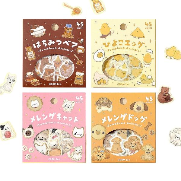BGM フレークシール 箔押し ふわふわanimals 全4種 : あとりえほのか