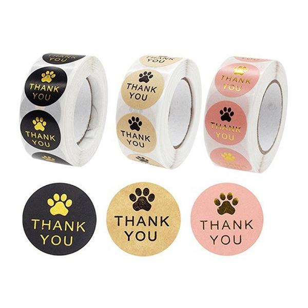 ロールシール thank you 約450枚 にくきゅう モカ/ピンク(箔押し