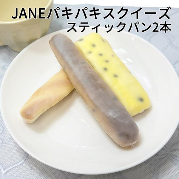 【メール便送料無料】JANE パキパキスクイーズ すぐ遊べる完成品 スティックパン2本　メロンパン/チョコチップ/バター