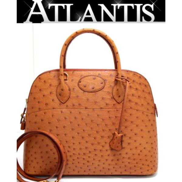HERMES オーストリッチ クラッチバッグ チェスナッツ エルメス atlantis_012940