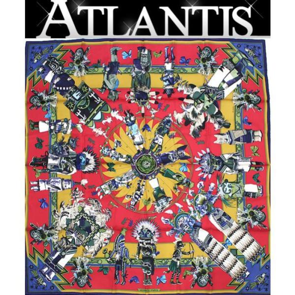 美品 エルメス カレ90 Kachinas カチナ 民族 マルチカラー スカーフ HERMES エルメス カレ90 KACHINAS カチナ インディアンの守り神