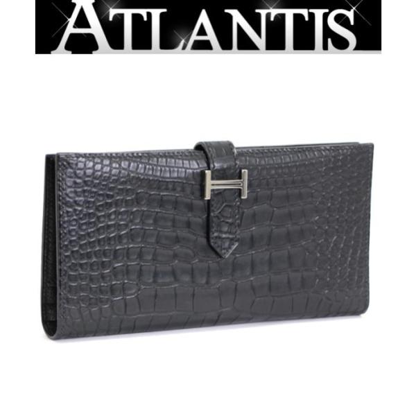 エルメス べアン クラシック マットクロコ アリゲーター正規品 長財布 HERMES 極美品 エルメス ベアンクラシック 長財布 SV金具 マット