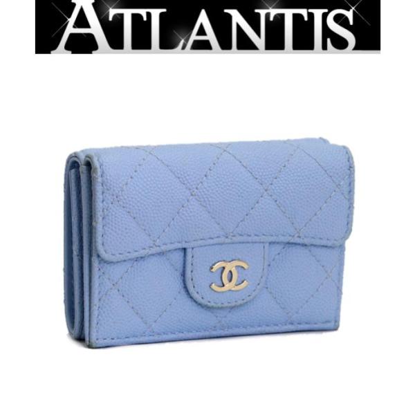 CHANEL シャネル マトラッセ 三つ折り コンパクト財布 キャビア ライト