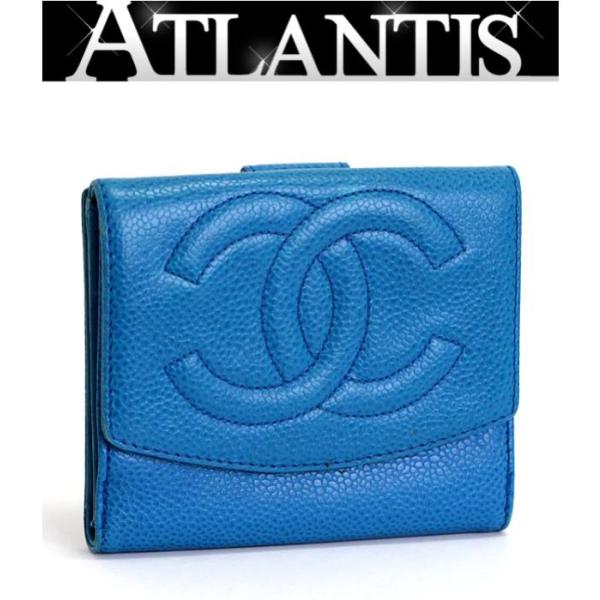 CHANEL シャネル　デカココ　キャビアスキン　Wホック　三つ折り財布 CHANEL シャネルデカココキャビアスキンWホック三つ折り財布