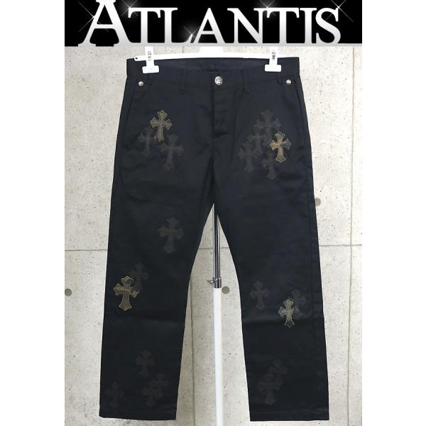 クロムハーツSurf Pants スタープリント柄クロスパッチ ブラック 29 CHROME HEARTS 銀座店 クロムハーツ 美品 チノ パンツ クロスパッチ