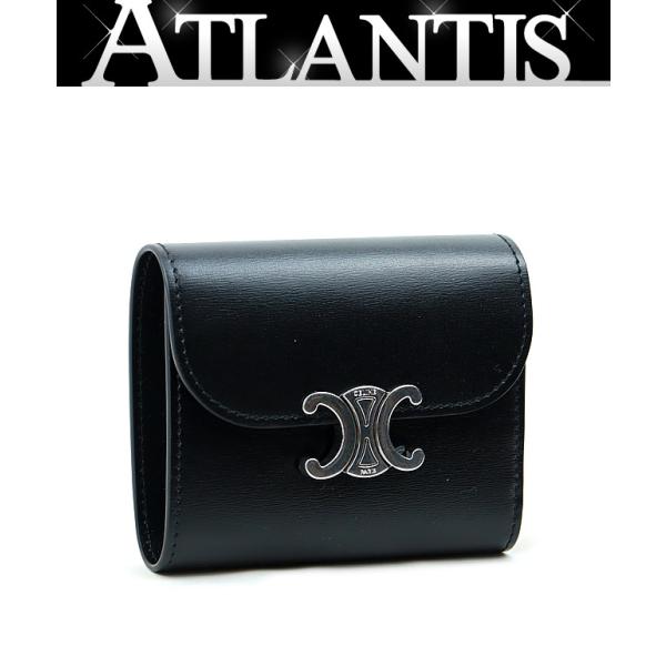 【広尾店】 未使用 セリーヌ CELINE トリオンフ 三つ折りコンパクトウォレット カーフレザー シルバー金具 【14600】 広尾店】 未使用 セリーヌ CELINE トリオンフ 三つ折りコンパクト
