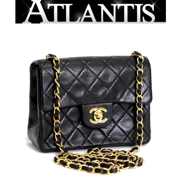 シャネル CHANEL ミニマトラッセ チェーンショルダーバッグ ラム 黒 G