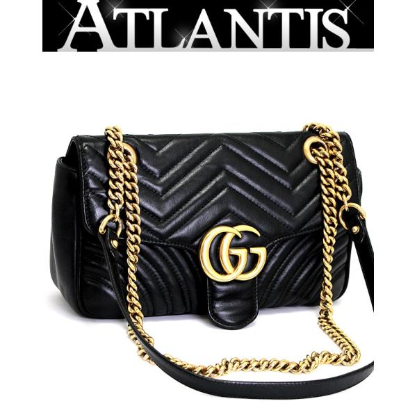 GUCCI マーモント チェーンショルダーバッグ ブラック グッチ GUCCI GGマーモント チェーンショルダーバッグ 黒 レザー