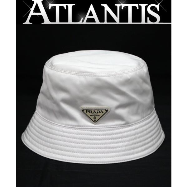未使用】 プラダ PRADA 三角ロゴ バケットハット ナイロン 白 【67710