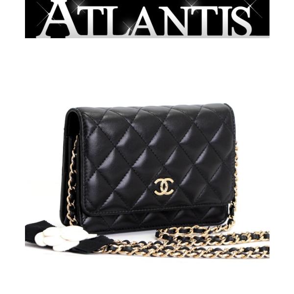 極美品 シャネル CHANEL マトラッセ カメリア ミニチェーンウォレット