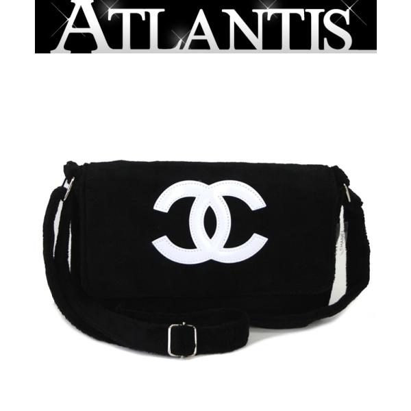 未使用 シャネル ノベルティ パイル地 ショルダーバッグ チェーン 黒 白ロゴ 未使用 シャネル ノベルティ パイル地 ショルダーバッグ チェーン 黒