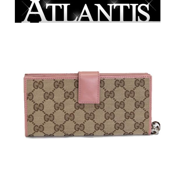 【美品】GUCCI グッチ　長財布　ラウンドファスナー　キャンバス　GG グッチ GUCCI ラウンドファスナー長財布 GG柄 キャンバス ピンク