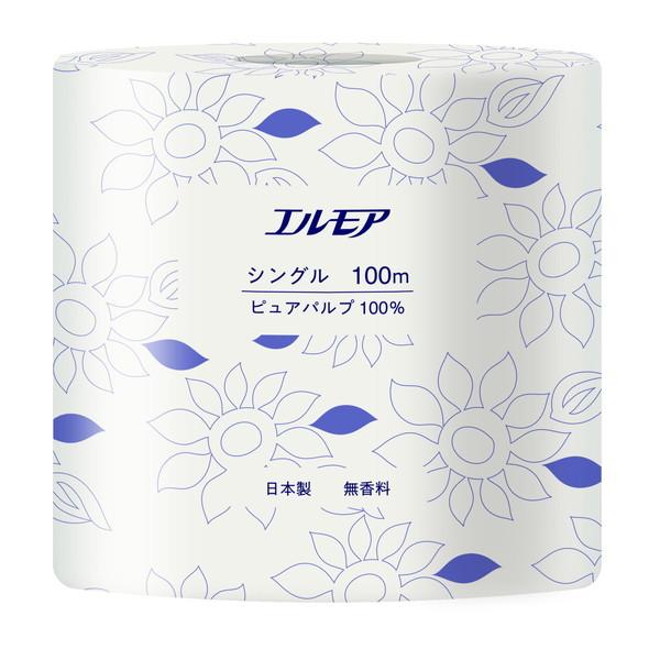(送料無料)エルモア トイレットロール シングル 100m 1ロール 無香料 カミ商事 1個