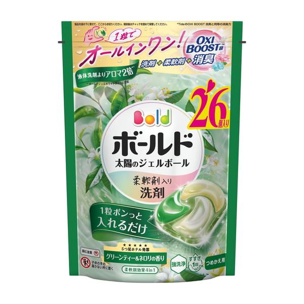 (送料無料)ボールド ジェルボール4D グリーンティー&ネロリの香り つめかえ ハイパージャンボサイズ 26個入 柔軟剤入り 洗たく用洗剤 1個