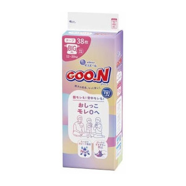 (送料無料・まとめ買い×4個セット)グーン おしっこモレ0へ BIGサイズ テープ 38枚 こども用紙おむつ