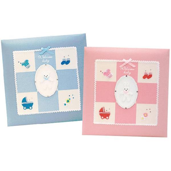 　定番人気★ベビー用包装＆熨斗対応も始めました！本体サイズ：33.5×32.5×背巾4.0cm　布地表紙　　貼付有効サイズ：31.5×27.0cm　　Ｌサイズ（L判写真が見開き1ページに12枚貼れるサイズ）＊100年台紙アイボリー8枚＊育児...