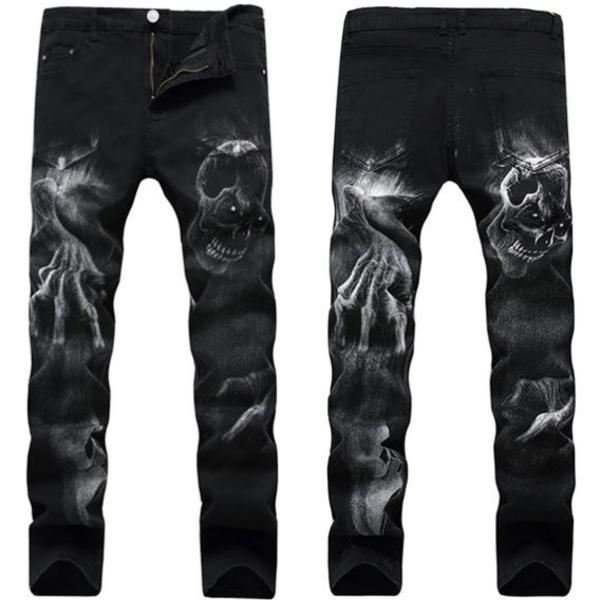 67.MISSION ダークデニム スカルプリントジーンズ 67.MISSION ダークデニム スカルプリントジーンズ