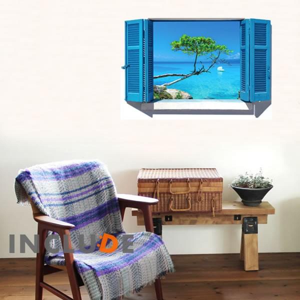 ウォールステッカー 地中海 窓 窓辺 休日 リラックス 木 海 壁シール ウォールシール 北欧 カフェ Cafe リビング Atm Atmosphere 通販 Yahoo ショッピング