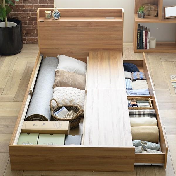 引き出し付き シングルベッド 0062b009 インテリアショップatom ローベッド 引き出し付き ブラウン シングルベッド 寝具 収納付 大容量収納 幅100cm ブラウン 収納家具 ロータイプ