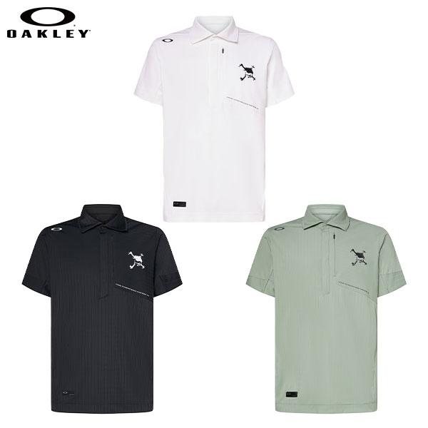 サイズ：L OAKLEY オークリー 2024年モデル 半袖ポロシャツ ストライプ柄 スカル刺繍 ブラック系 [240101421894] ゴルフウェア メンズ ストスト 新品】OAKLEY オークリー 2024年モデル 半袖ポロシャツ