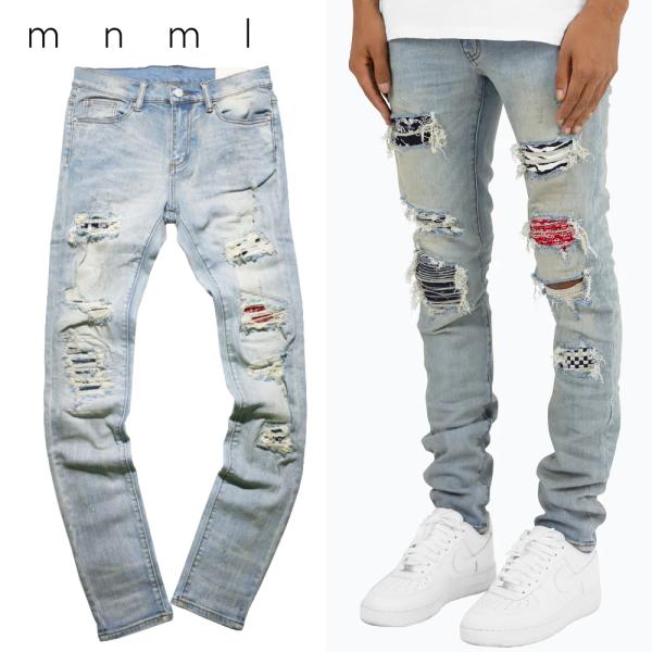 mnml（ミニマル） mnml X214 リペア スキニー デニム パンツ バンダナ