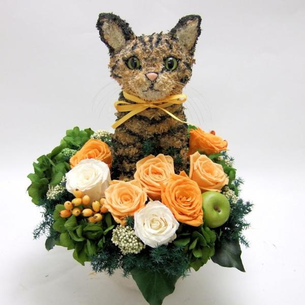 プリザーブドフラワーアレンジ猫 キジトラ Cute 母の日ギフト 結婚祝い 誕生日 ギフト プレゼント 開店祝い 動物病院開院祝い ペットのお悔やみ