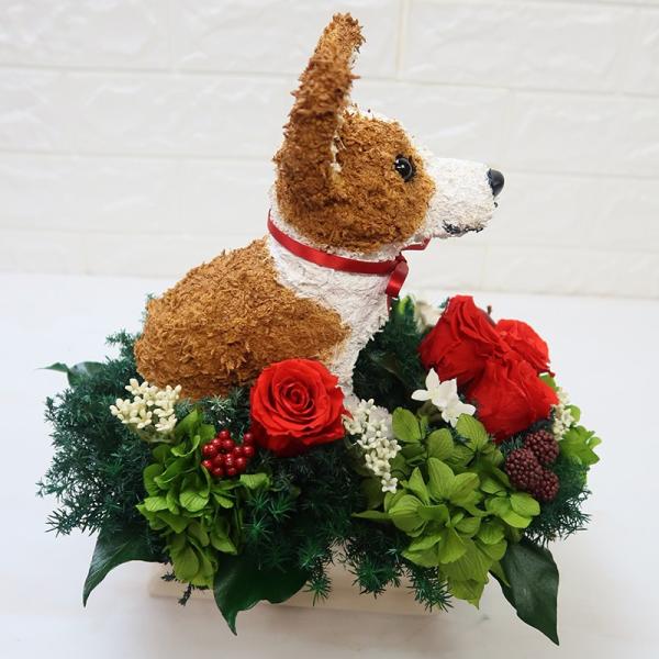 プリザーブドフラワーアレンジ犬 コーギー Pretty 母の日ギフト 結婚祝い 誕生日 プレゼント 開店祝い ペットのお悔やみ 動物病院開院祝い 激安通販専門店 ギフト