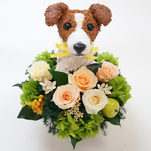 プリザーブドフラワーアレンジ犬 ジャックラッセルテリア Pretty 母の日ギフト 即納 結婚祝い 誕生日 開店祝い プレゼント 動物病院開院祝い ギフト ペットのお悔やみ