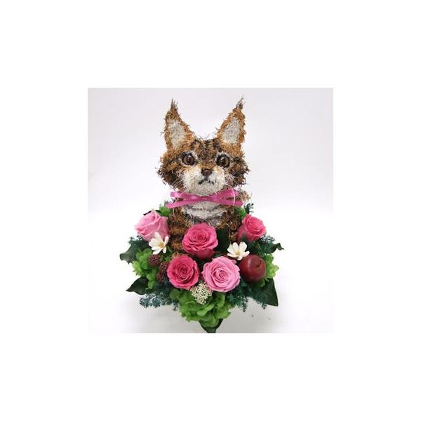 プリザーブドフラワーアレンジ猫 メインクーン Pretty 上品 母の日ギフト 結婚祝い 誕生日 プレゼント ギフト 開店祝い ペットのお悔やみ 動物病院開院祝い
