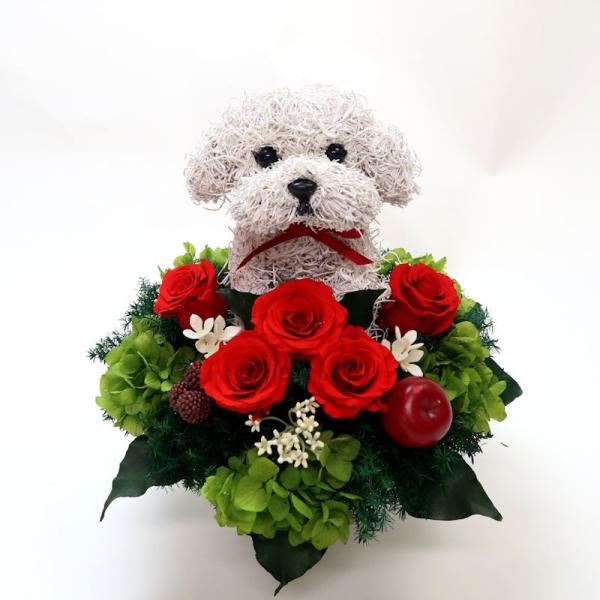 プリザーブドフラワー犬 マルチーズ トピアリーpretty 母の日ギフト 結婚祝い 誕生日 ギフト プレゼント