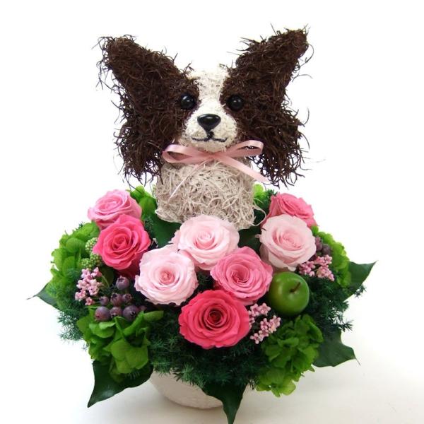 プリザーブドフラワーアレンジ犬 パピヨン 贈与 Cute 母の日ギフト 結婚祝い 誕生日 動物病院開院祝い プレゼント ペットのお悔やみ 開店祝い ギフト