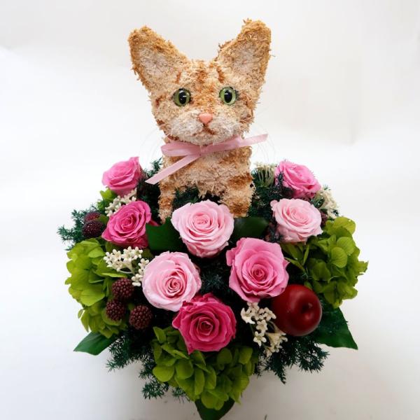プリザーブドトピアリーフラワーアレンジ猫 New 茶トラ猫 Cute 母の日ギフト 結婚祝い 誕生日 動物病院開院祝い ペットのお悔やみ 開店祝い プレゼント ギフト