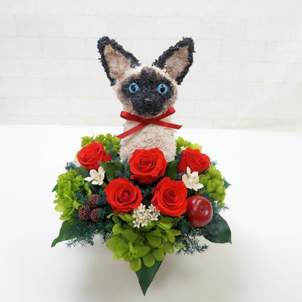 プリザーブドフラワーアレンジ猫 お値打ち価格で シャムネコ Pretty 母の日ギフト 結婚祝い 誕生日 動物病院開院祝い 開店祝い ペットのお悔やみ ギフト プレゼント