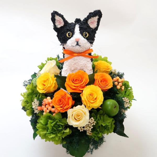 プリザーブドフラワーアレンジ猫 白黒ネコ Cute 母の日ギフト 結婚祝い 誕生日 ギフト