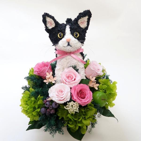 プリザーブドフラワーアレンジ猫 白黒ネコ Pretty 母の日ギフト 結婚祝い 誕生日 ギフト