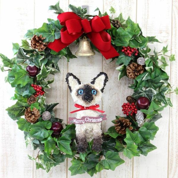 シャム猫トピアリーの特別なクリスマスリース38cm
