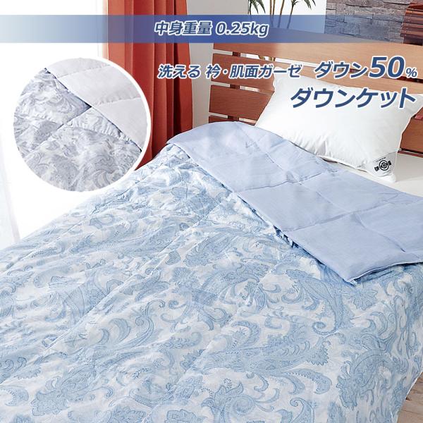 羽毛肌掛け布団 ダウンケット シングル ダウン 50％ 洗える 衿裏 肌面 ガーゼ 夏用 羽毛布団 0.25kg ポイント利用 父の日 接触冷感敷パッド付