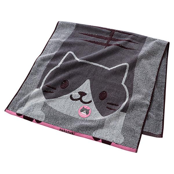 猫好きにはたまりません！ねこの絵柄がかわいい綿100%のバスタオルです。サイズ：60cm×110cm素材：綿100%中国製※メール便発送いたしますので、配達日時の指定はできません。何卒ご了承の程お願いいたします。