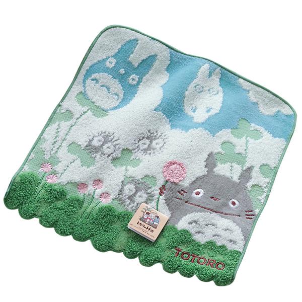 ミニハンカチ となりのトトロ 道草 約24×24cm ウォッシュタオル ハンドタオル 綿100% 無撚糸 刺繍 ポイント利用 父の日