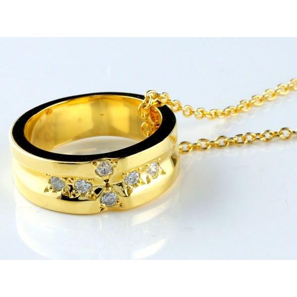 ダイヤ クロスリング ファッション ペアネックレス リングネックレス カップル チェーン イエローゴールドk18 18金 人気 カップル チェーン ストレート 送料無料 ダイヤモンド ペンダント yynt ジュエリー工房アトラス