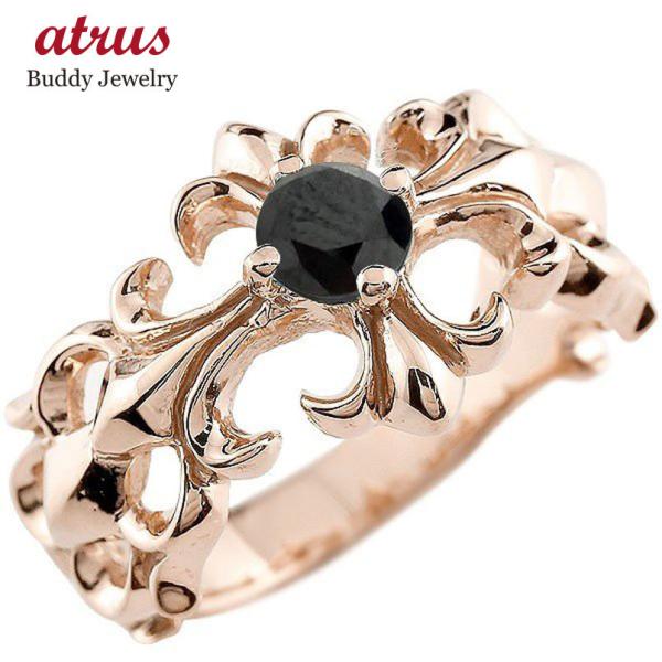 メンズ クロス リング ブラックダイヤモンド 10金 ピンクゴールドk10 幅広 指輪 ダイヤ 指輪 ピンキーリング ピンキーリング 10金 男性用 送料無料 gim ジュエリー工房アトラス 割引クーポン対象 専門ショップ