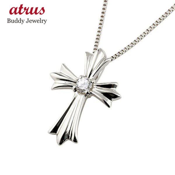 プラチナネックレス　クロス　ダイヤ 40cm＞プラチナ製 ダイヤクロスペンダント ネックレス □トップ