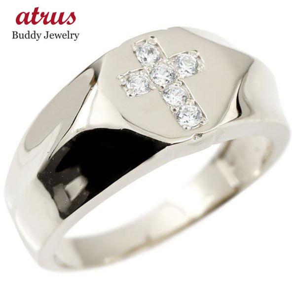 メンズ リング ダイヤモンド ホワイトゴールドk10 クロス 幅広 印台 ダイヤモンド 指輪 指輪 男性用 リング シンプル ダイヤ ピンキーリング 10金 男性用 十字架 送料無料 tp100dwim ジュエリー工房アトラス