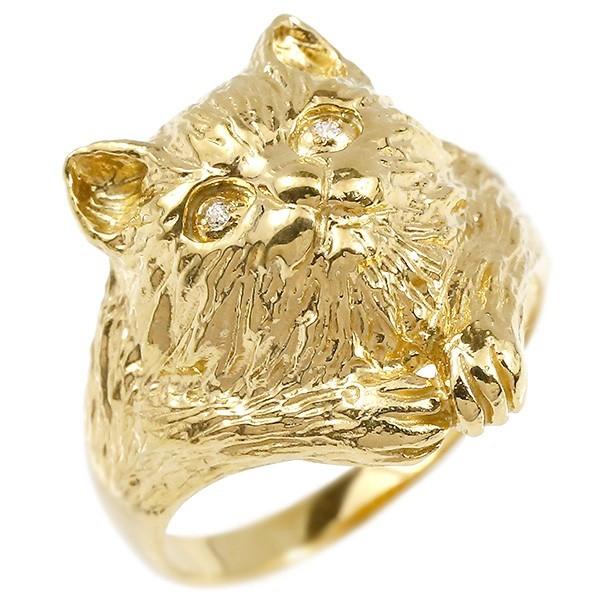 ジュエリー工房アトラス リング ダイヤモンド 猫 イエローゴールドk18