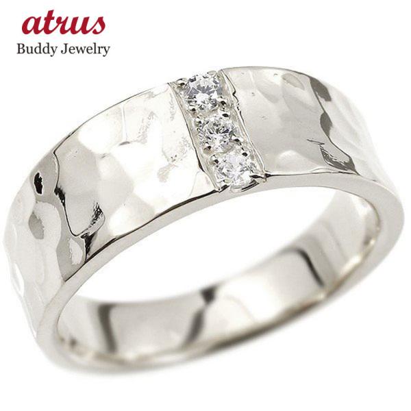 ホワイトゴールドk10 男性用 リング ダイヤモンド メンズ 指輪 ロック仕上げ 幅広 槌目 平角 ダイヤ ダイヤ 槌打ち 10金 ピンキーリング 男性用 リング 平角 送料無料 dwim ジュエリー工房アトラス