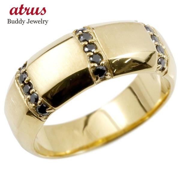 メンズ リング シンプル ファッション イエローゴールドk18 ブラックダイヤモンド リング 指輪 18金 サテン仕上げ ブラックダイヤ 幅広 ピンキーリング リング シンプル 男性用 dym ジュエリー工房アトラス