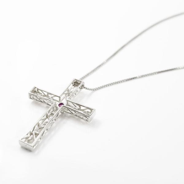 ネックレス メンズ 十字架 ルビー ダイヤモンド ホワイトゴールドk10 クロス 透かし ペンダント メンズ 10金 人気 チェーン 男性用 十字架 透かし 赤い宝石 送料無料 drwicm ジュエリー工房アトラス