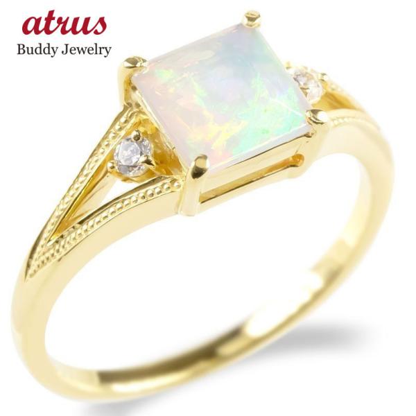 適切な価格の婚約指輪 リング 安い 18金 女性 18金 リング エチオピアオパール ダイヤモンド レディース 指輪 イエローゴールドk18 ミル打ち エンゲージリング ピンキーリング 女性 送料無料 doye ジュエリー工房アトラス 安心発送即出荷 の