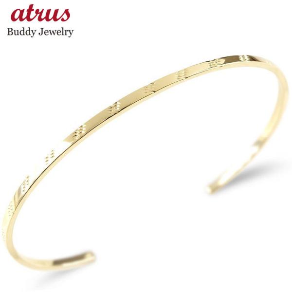 18金 レディース バングル ブレスレット ゴールド 18k イエローゴールドk18 シンプル カット 繊細 細身 地金 女性 鍛造 送料無料 セール sale