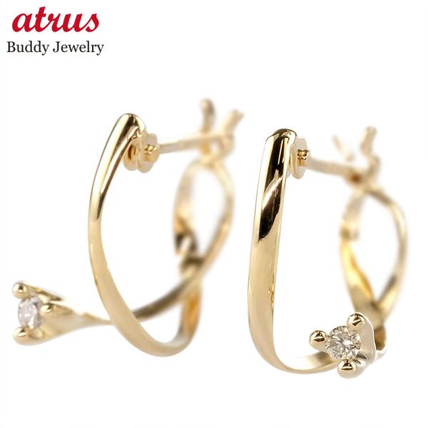 18金 フープピアス ダイヤモンド レディース ピアス ペア ゴールド 18k イエローゴールドk18 シンプル おしゃれ 人気 あすつく 送料無料 セール sale